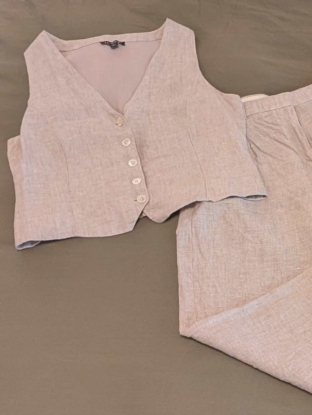 J. Crew Linen Vest & Wide-Leg Pants Set — Beige